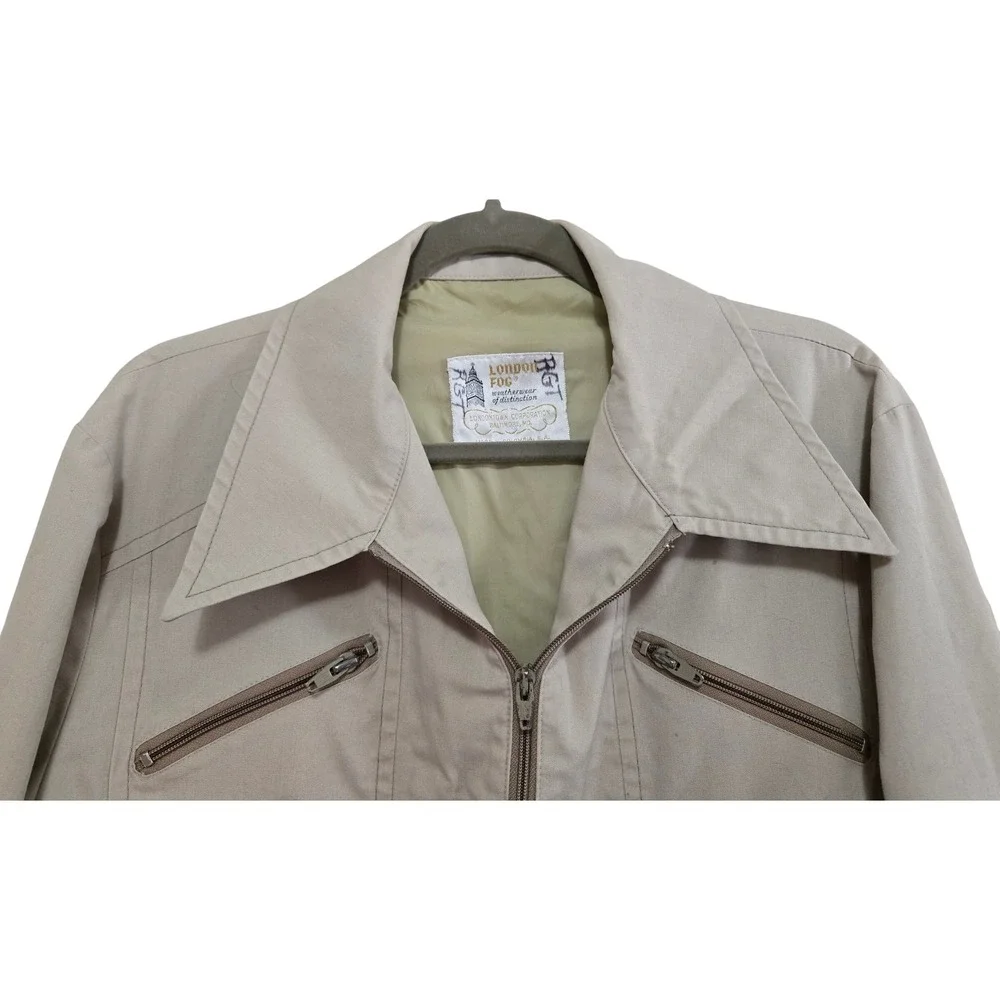 Vintage London Fog Classic 1970's Beige Zip Front Utility Jacket Tan Size 44 XL